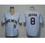 mlb milwaukee brewers #8 ryan braun white[2011 new blue strip]