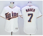 Men Minnesota Twins #7 Joe Mauer Majestic White Flexbase Authentic Collection Player Jersey