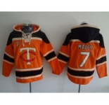 Minnesota Twins #7 Joe Mauer Orange Sawyer Hooded Sweatshirt MLB Hoodie