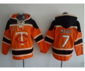 Minnesota Twins #7 Joe Mauer Orange Sawyer Hooded Sweatshirt MLB Hoodie