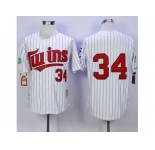 Mitchell And Ness 1991 Minnesota Twins #34 Kirby Puckett White(Blue Strip) Throwback Stitched Baseball Jersey