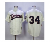 Mitchell And Ness Minnesota Twins #34 Kirby Puckett Cream Strip Throwback Stitched MLB Jersey