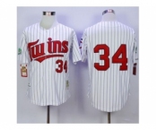 Mitchell And Ness Minnesota Twins #34 Kirby Puckett White(Blue Strip) Throwback Stitched MLB Jersey