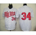 mlb jersey minnesota twins #34 puckett m&n white[black strip]