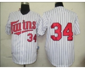 mlb jersey minnesota twins #34 puckett m&n white[black strip]