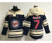 mlb jerseys minnesota twins #7 mauer blue[pullover hooded sweatshirt]