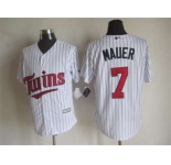 mlb jerseys minnesota twins #7 mauer white-1(blue strip)