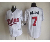 mlb jerseys minnesota twins #7 mauer white-1(blue strip)