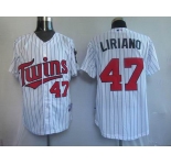 mlb minnesota twins #47 liriano white(blue strip)2010