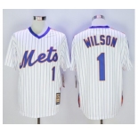 Men New York Mets #1 Mookie Wilson Majestic White Cool Base Cooperstown Collection Player Jersey