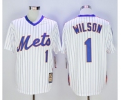 Men New York Mets #1 Mookie Wilson Majestic White Cool Base Cooperstown Collection Player Jersey