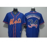 Men New York Mets #34 Noah Syndergaard Blue USA Flag Fashion Cool Base Jersey