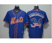Men New York Mets #34 Noah Syndergaard Blue USA Flag Fashion Cool Base Jersey
