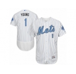 Men's Majestic New York Mets #1 Chris Young Authentic White 2016 Father's Day Fashion Flex Base MLB Jersey