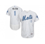 New York Mets #1 Mookie Wilson White(Blue Strip) Flexbase Authentic Collection 2016 Father's Day Stitched Baseball Jersey