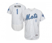 New York Mets #1 Mookie Wilson White(Blue Strip) Flexbase Authentic Collection 2016 Father's Day Stitched Baseball Jersey