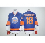 New York Mets #18 Darryl Strawberry Blue Long Sleeve Stitched MLB Jersey