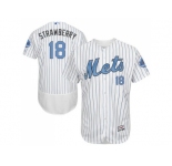 New York Mets #18 Darryl Strawberry White(Blue Strip) Flexbase Authentic Collection 2016 Father's Day Stitched Baseball Jersey