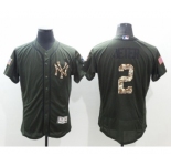 Men New York Yankees #2 Derek Jeter Majestic Green Salute to Service Flexbase Authentic Collection Jersey