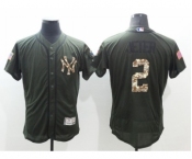 Men New York Yankees #2 Derek Jeter Majestic Green Salute to Service Flexbase Authentic Collection Jersey