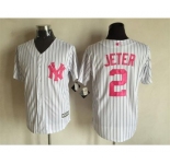 Men New York Yankees #2 Derek Jeter Majestic White Fashion 2016 Mother's Day Cool Base Jersey