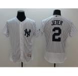 Men New York Yankees #2 Derek Jeter Majestic white stripe Flexbase Authentic Collection Player Jersey[Jeter]