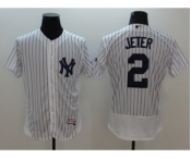 Men New York Yankees #2 Derek Jeter Majestic white stripe Flexbase Authentic Collection Player Jersey[Jeter]