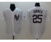 Men New York Yankees #25 Gleyber Torres White Strip New Cool Base 2018 Stars & Stripes Stitched MLB Jersey