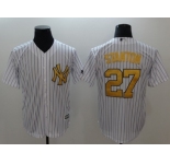 Men New York Yankees #27 Giancarlo Stanton White Gold No. New Cool Base Stitched MLB Jersey