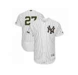 Men New York Yankees #27 Giancarlo Stanton White Strip Flexbase Authentic Collection 2018 Memorial Day Stitched MLB Jersey