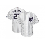Men New York Yankees #27 Giancarlo Stanton White Strip New Cool Base 2018 Stars & Stripes Stitched MLB Jersey