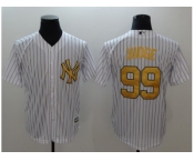 Men New York Yankees #99 Aaron Judge White Gold No. New Cool Base Stitched MLB Jersey