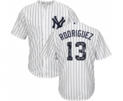 Men's Majestic New York Yankees #13 Alex Rodriguez Authentic White Team Logo Fashion MLB Jersey