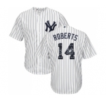 Men's Majestic New York Yankees #14 Brian Roberts Authentic White Team Logo Fashion MLB Jersey