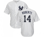 Men's Majestic New York Yankees #14 Brian Roberts Authentic White Team Logo Fashion MLB Jersey