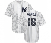 Men's Majestic New York Yankees #18 Johnny Damon Authentic White Team Logo Fashion MLB Jersey