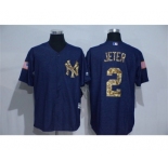 Men's Majestic New York Yankees #2 Derek Jeter Blue Camo New Cool Base Jerseys