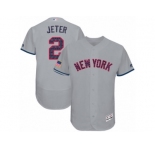 Men's Majestic New York Yankees #2 Derek Jeter Grey Stars & Stripes Authentic Collection Flex Base MLB Jersey