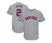 Men's Majestic New York Yankees #2 Derek Jeter Grey Stars & Stripes Authentic Collection Flex Base MLB Jersey