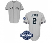 Men's Majestic New York Yankees #2 Derek Jeter Replica Grey W 3000 Hits Patch MLB Jersey