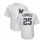 Men's Majestic New York Yankees #25 Gleyber Torres Authentic White Team Logo Fashion MLB Jersey