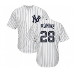 Men's Majestic New York Yankees #28 Austin Romine Authentic White Team Logo Fashion MLB Jersey