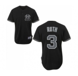 Men's Majestic New York Yankees #3 Babe Ruth Authentic Black Fashion MLB Jersey