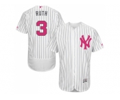 Men's Majestic New York Yankees #3 Babe Ruth Authentic White 2016 Mother's Day Fashion Flex Base MLB Jersey