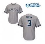 Men's Majestic New York Yankees #3 Babe Ruth Replica Grey Road MLB Jersey