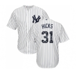 Men's Majestic New York Yankees #31 Aaron Hicks Authentic White Team Logo Fashion MLB Jersey