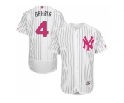 Men's Majestic New York Yankees #4 Lou Gehrig Authentic White 2016 Mother's Day Fashion Flex Base MLB Jersey