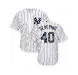 Men's Majestic New York Yankees #40 Luis Severino Authentic White Team Logo Fashion MLB Jersey