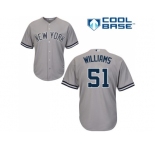 Men's Majestic New York Yankees #51 Bernie Williams Replica Grey Road MLB Jersey
