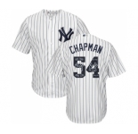 Men's Majestic New York Yankees #54 Aroldis Chapman Authentic White Team Logo Fashion MLB Jersey